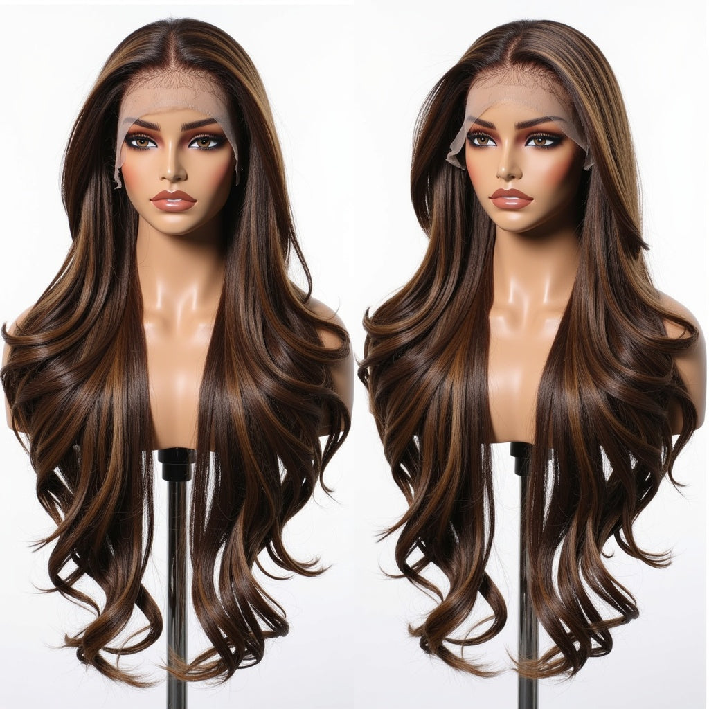 Lace Castanha Dourada em camadas com Mechas