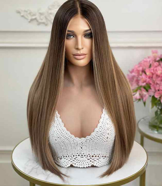 Lace de cabelo Humano Front Clip-In Luxo com Mechas