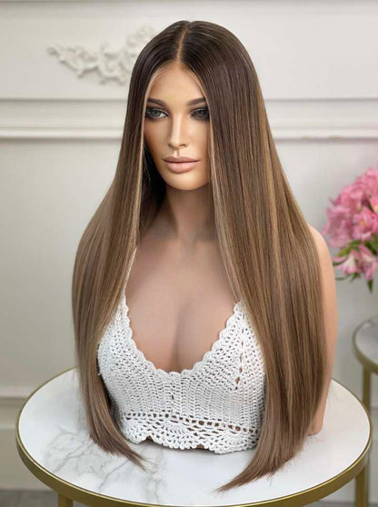 Lace de cabelo Humano Front Clip-In Luxo com Mechas