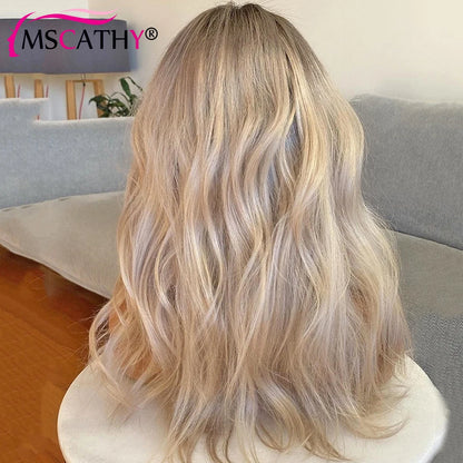 Front Lace Humana Ondulada Loira Ombre™
