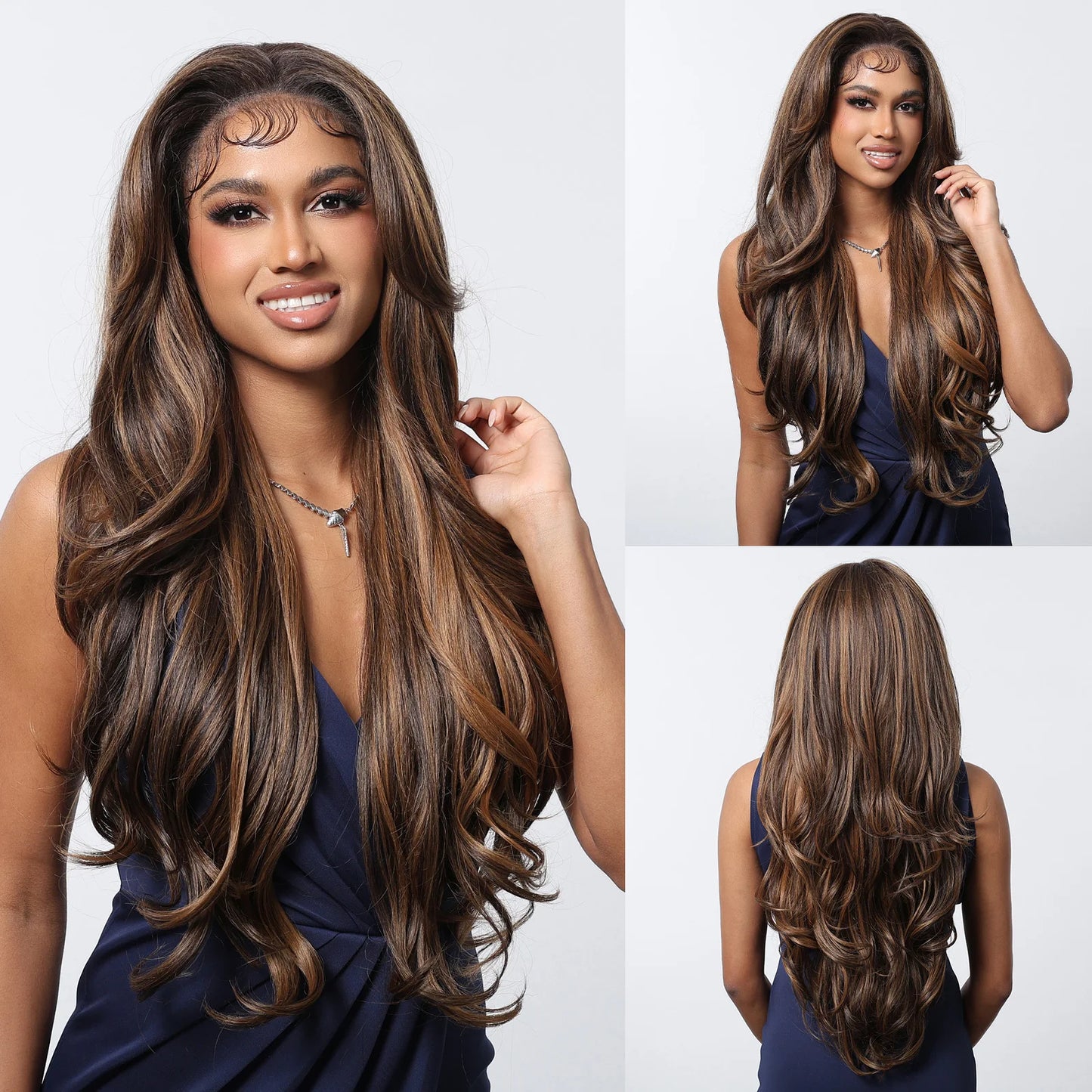 Lace Castanha Dourada em camadas com Mechas