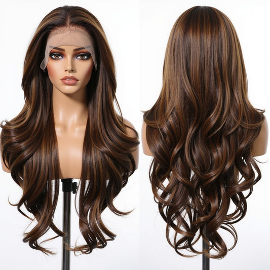 Lace Castanha Dourada em camadas com Mechas
